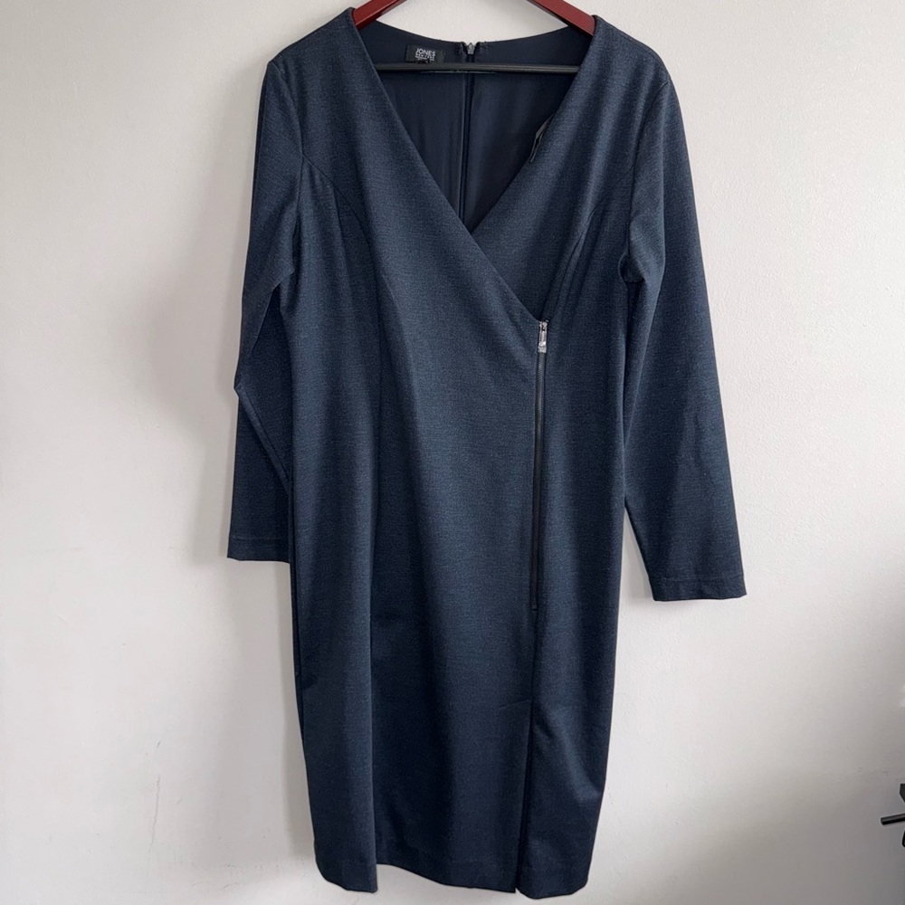 Jones New York Dark Navy Long-Sleeve Wrap Style Zip Dress Women size 14